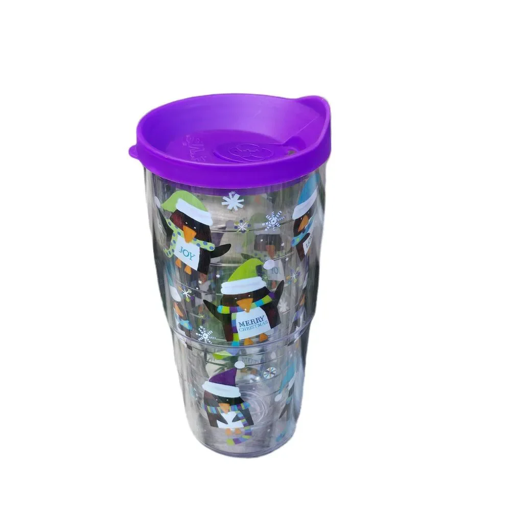 Tervis Tumbler 24oz Christmas Holiday Penguins Double Wall Insulated Purple Lid